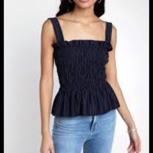 Smocked peplum top navy blue